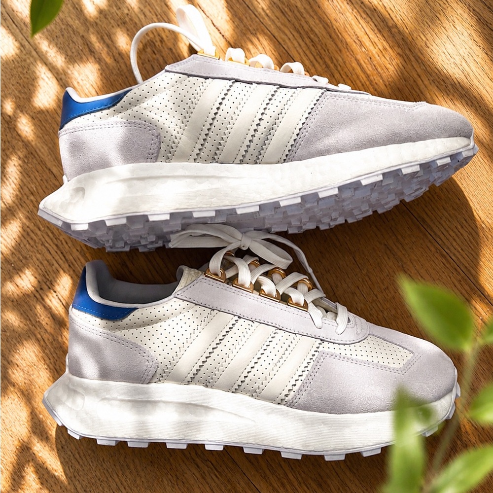 adidas Women's White and Blue Athletic Sneakers with gold accents - Picture 3 of 6